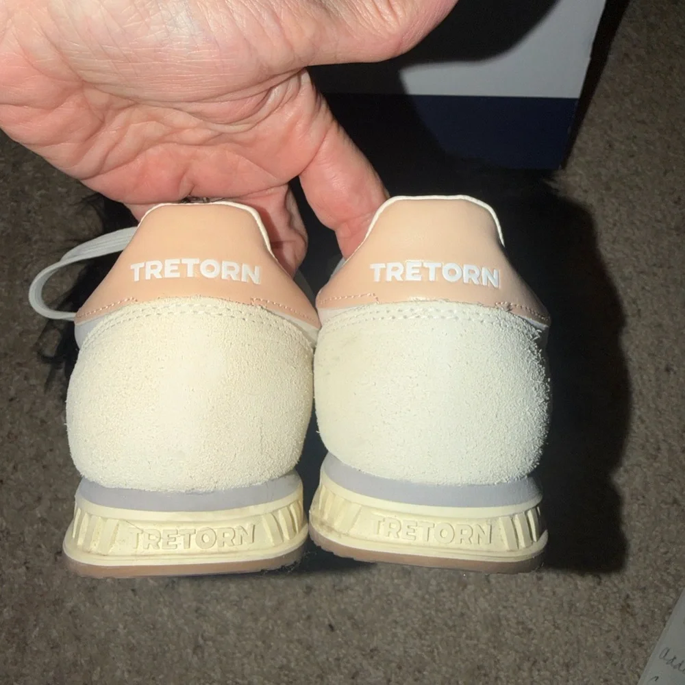 Tretorn White & Cream Retro Runner Sneakers with Blush Accents